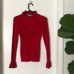 Red Ruffled Turtleneck